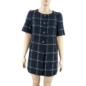 Semantiks Black Plaid Short Sleeve Wool Blend Padded Shoulder Casual Dress 14W